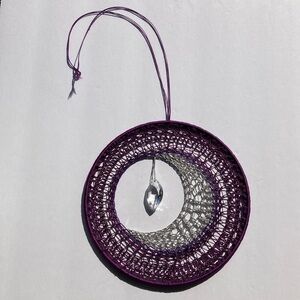 Moon crescent Crystal Crotchet wall hanging Purple and Silver